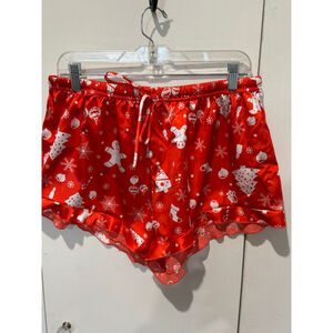 Women's HOTOUCH Red & White Christmas satin Pajama Shorts XL